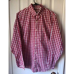 Dockers Red And White Check Pattern Button Down Long Sleeve Shirt Medium